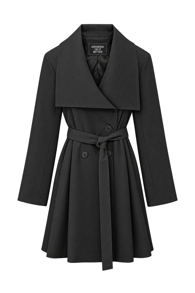 1990s Black Cotton-blend Trench Coat - Front View