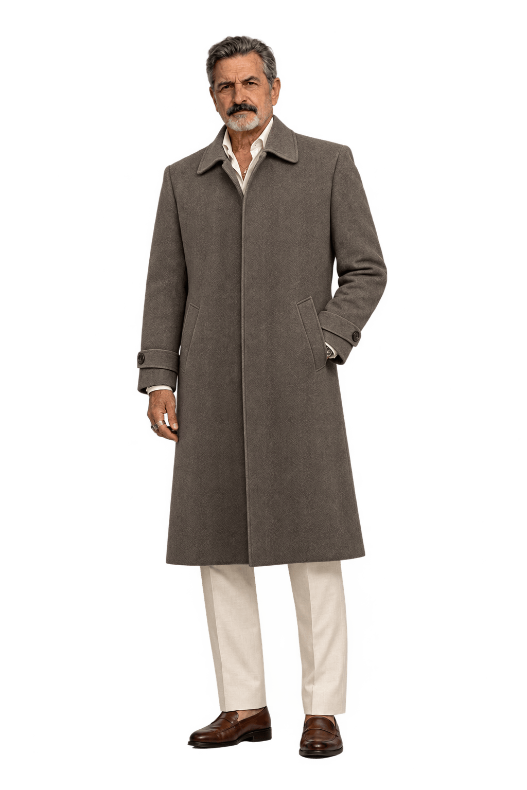 1980s Taupe Brown Wool Coat - Model