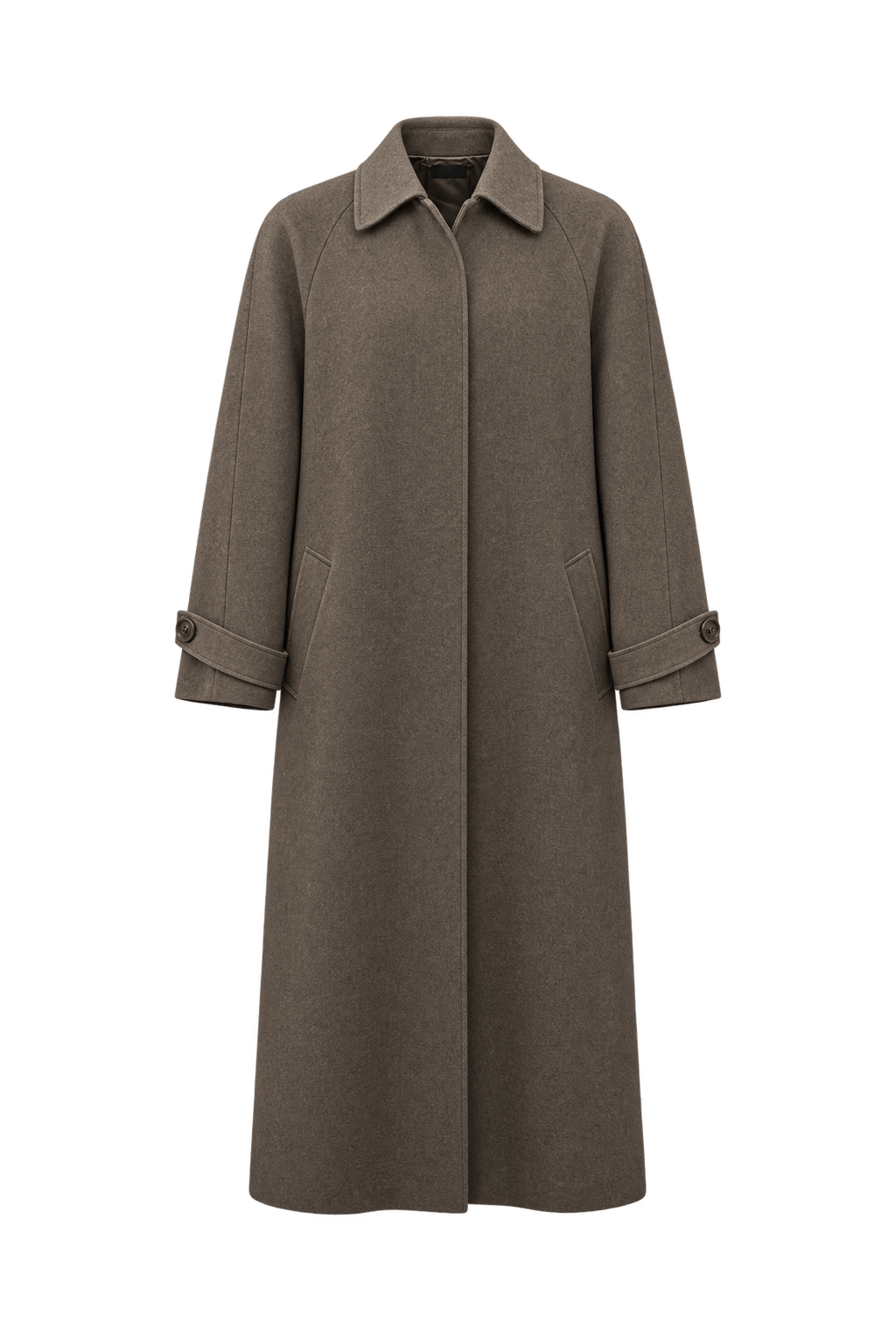 1980s Taupe Brown Wool Coat - Front View