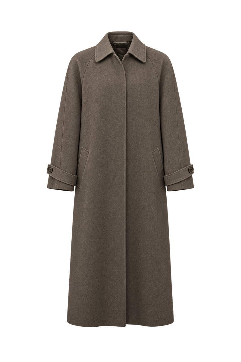1980s Taupe Brown Wool Coat - Front View