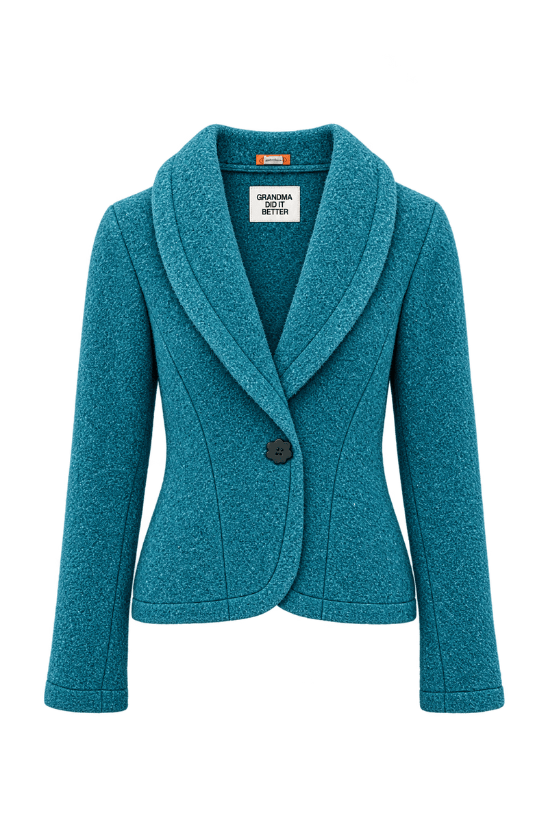 1980s Teal Blue Wool Jacket - Front View