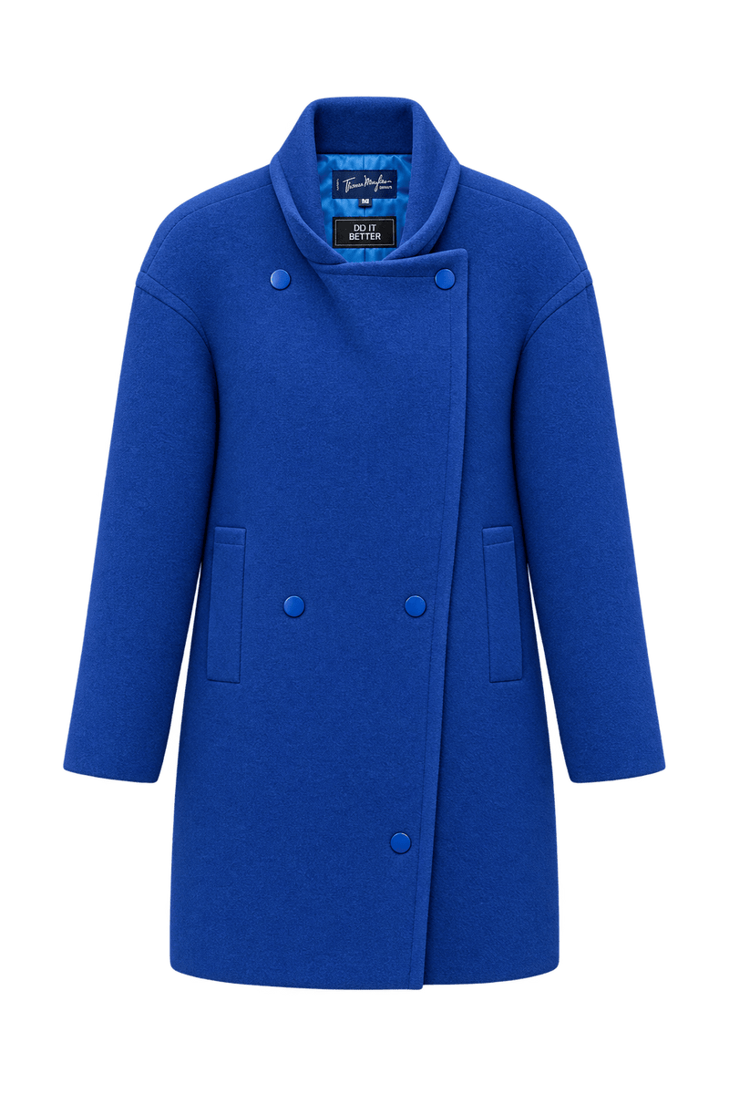 1990s Cobalt Blue Wool Coat - Front View