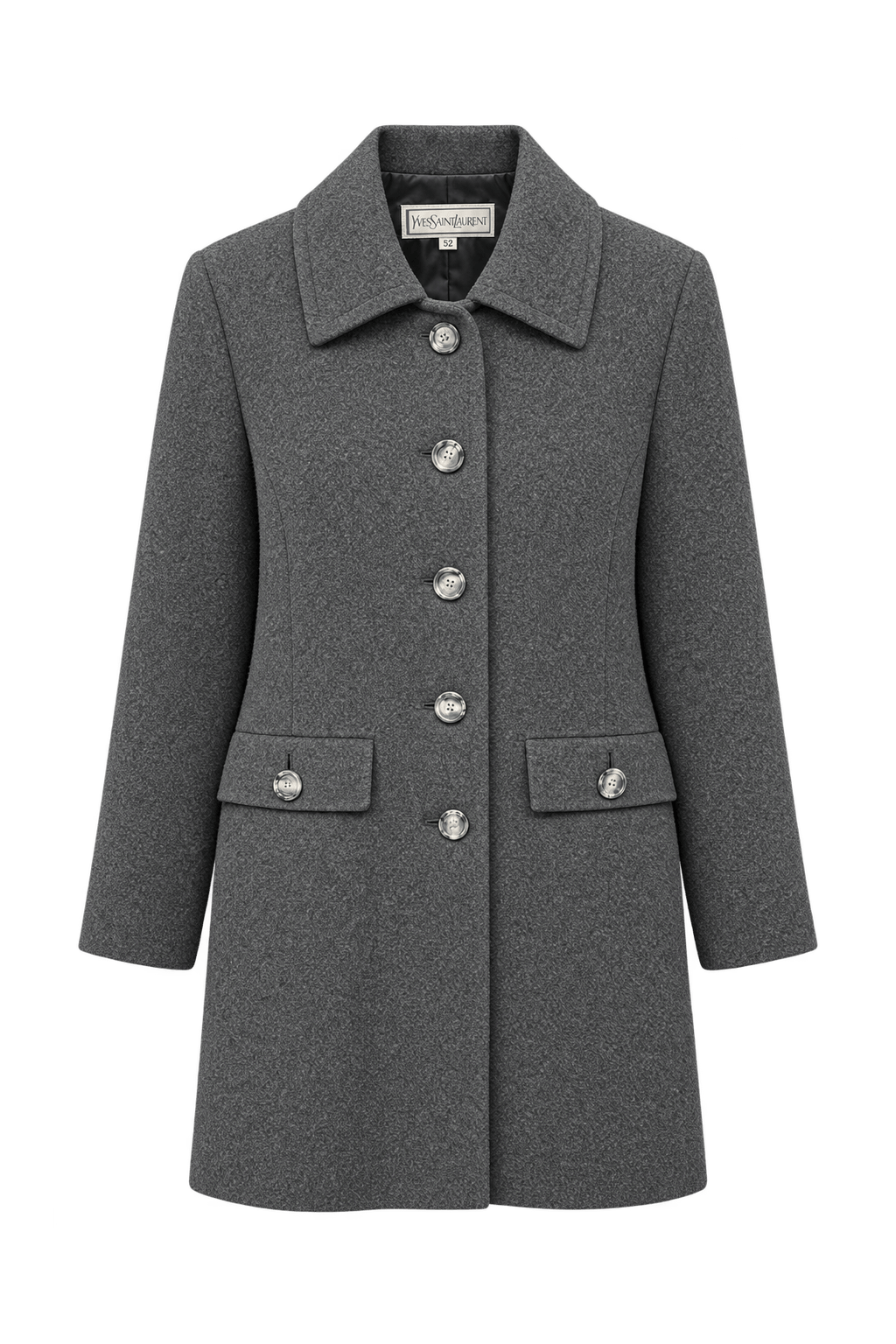1980s Charcoal Grey Wool Coat - Front View