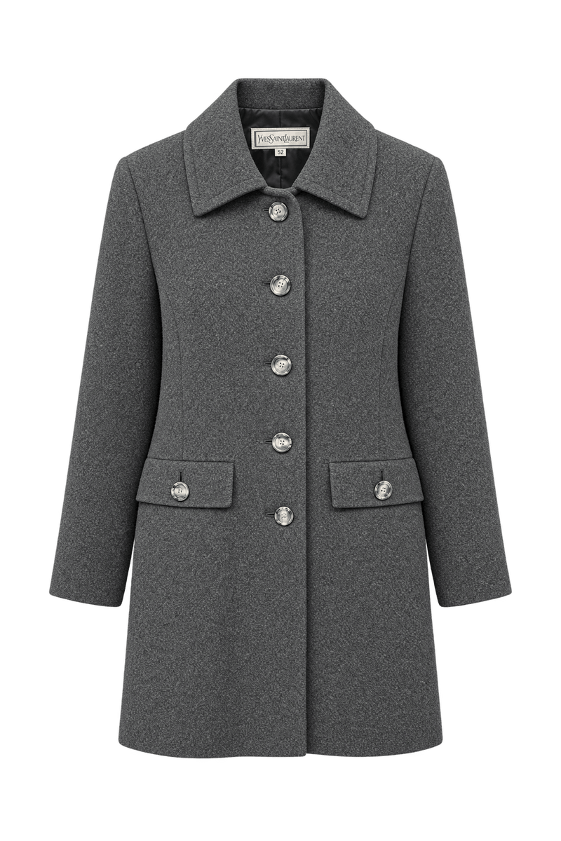 1980s Charcoal Grey Wool Coat - Front View