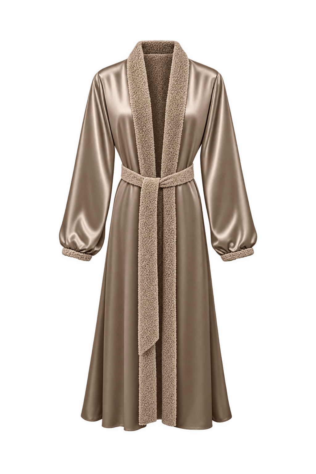 1980s Champagne Bronze Satin Coat - Front View