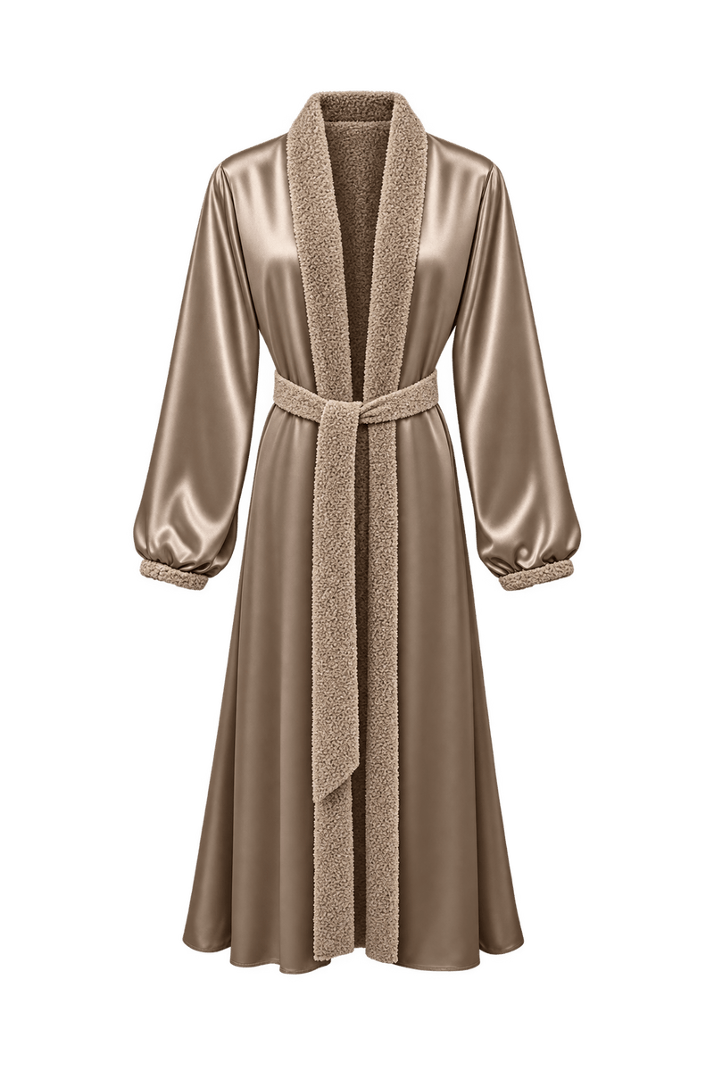1980s Champagne Bronze Satin Coat - Front View