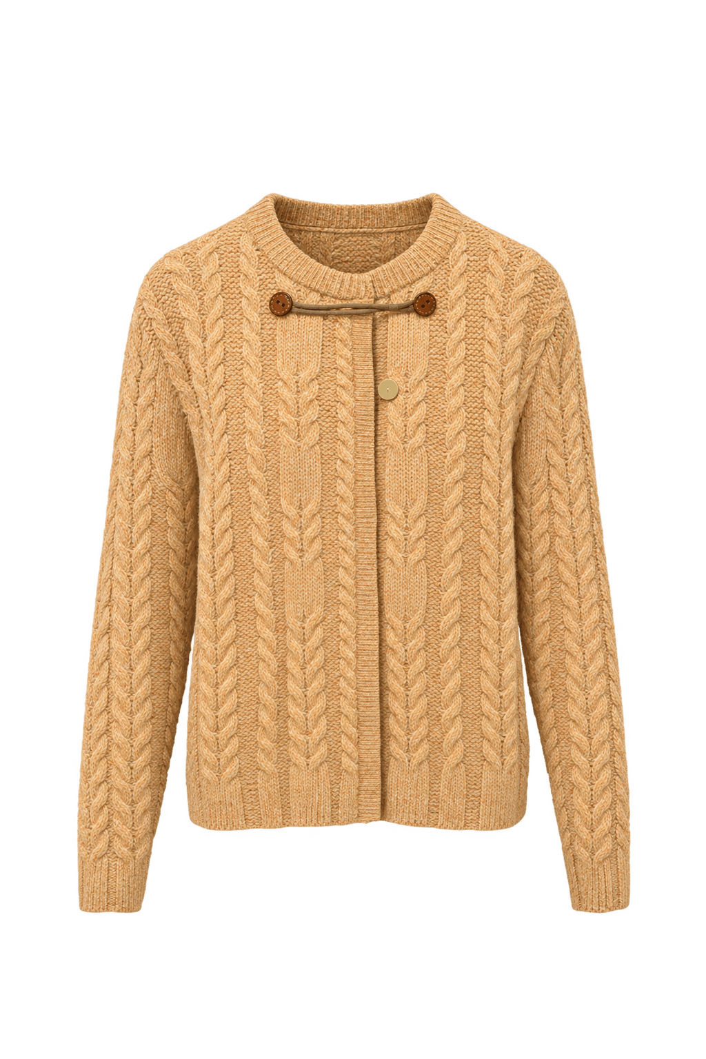 1980s Warm Apricot Yellow Unverified Knit Yarn Cardigan - Front View