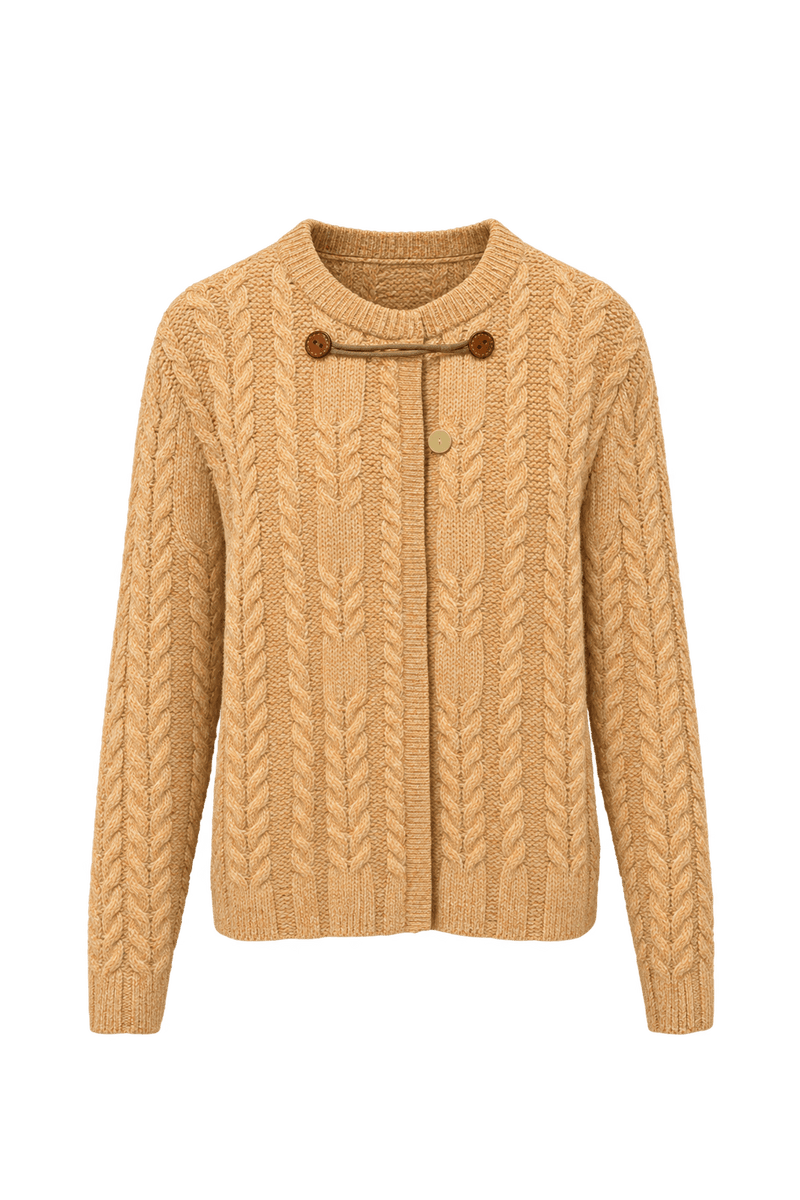 1980s Warm Apricot Yellow Unverified Knit Yarn Cardigan - Front View