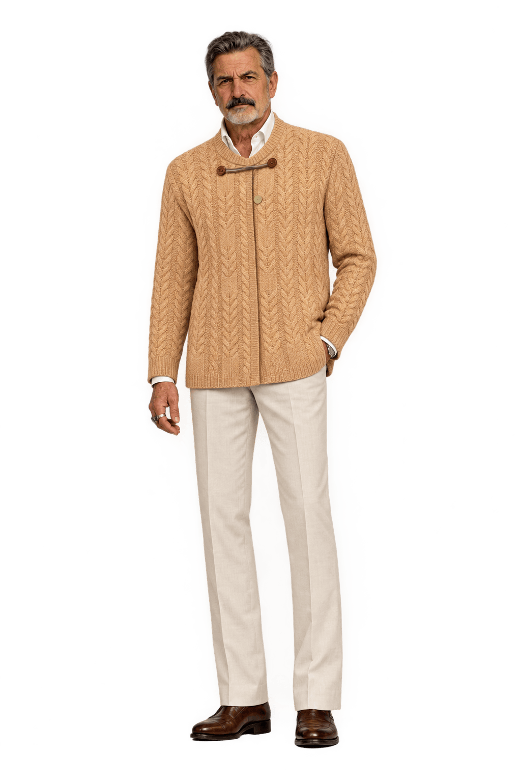 1980s Warm Apricot Yellow Unverified Knit Yarn Cardigan - Model