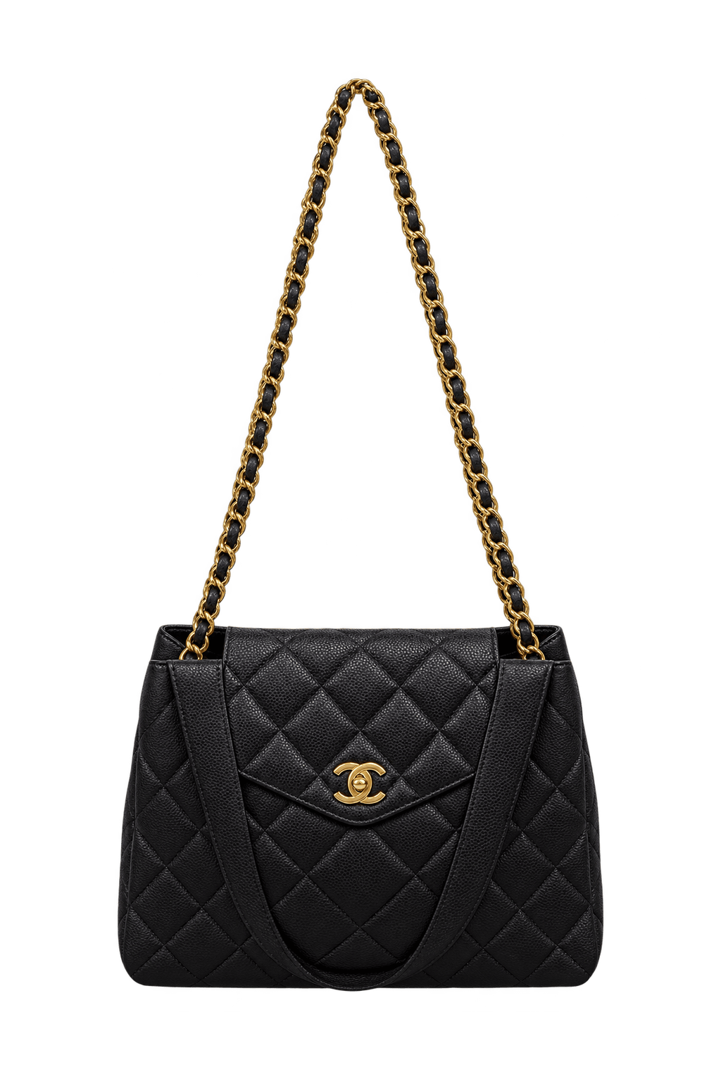 1990s Black Leather Shoulder Bag - Front View