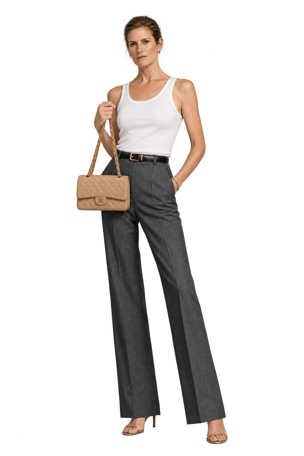 1990s Warm Beige Leather Shoulder Bag - Model