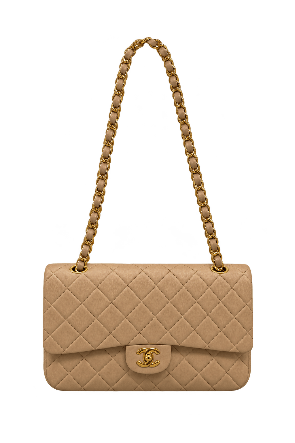 1990s Warm Beige Leather Shoulder Bag - Front View