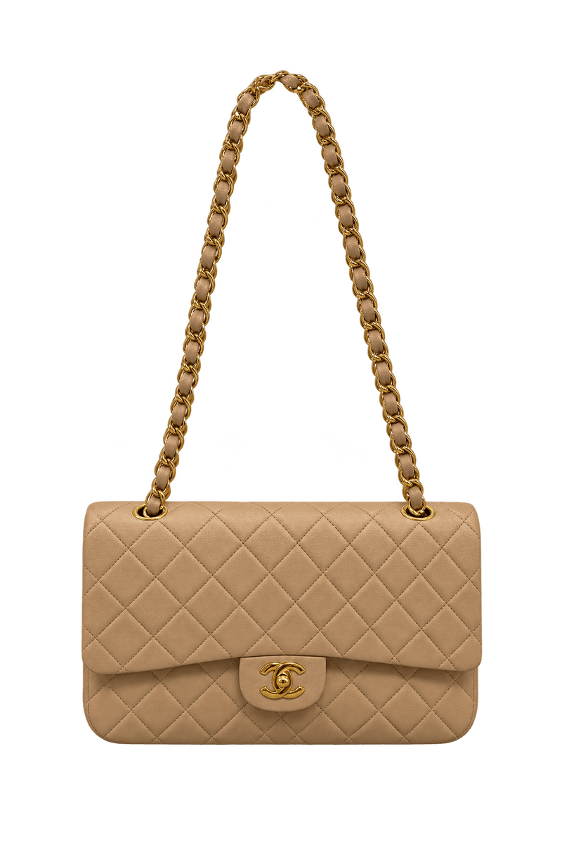 1990s Warm Beige Leather Shoulder Bag - Front View