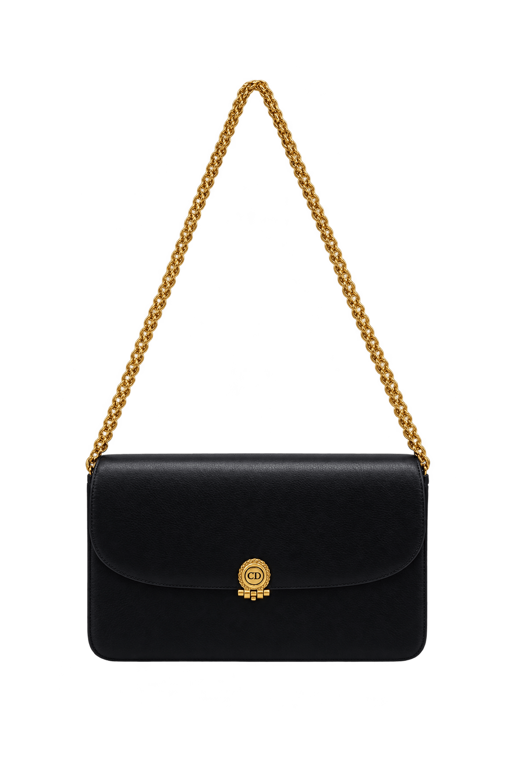 1990s Black Leather-like Shoulder Bag - Front View