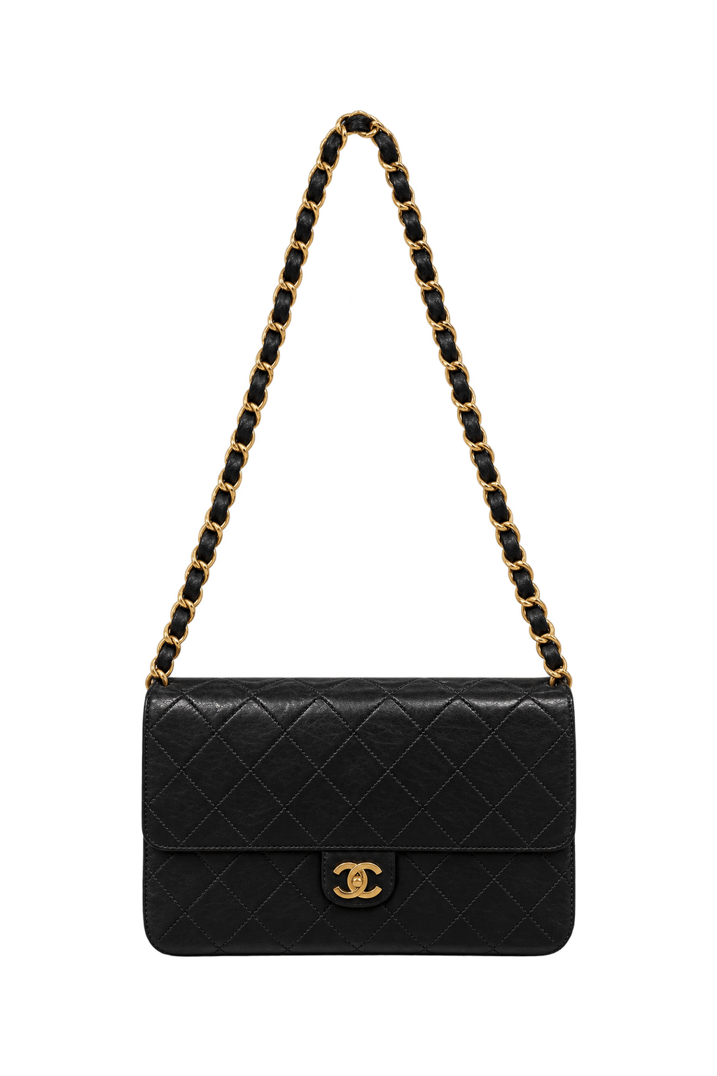 1990s Black Leather Shoulder Bag - Front View