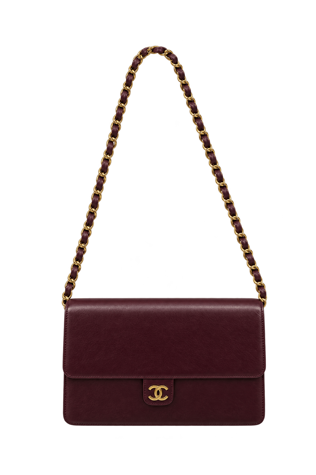 1990s Deep Burgundy Leather Shoulder Bag - Front View