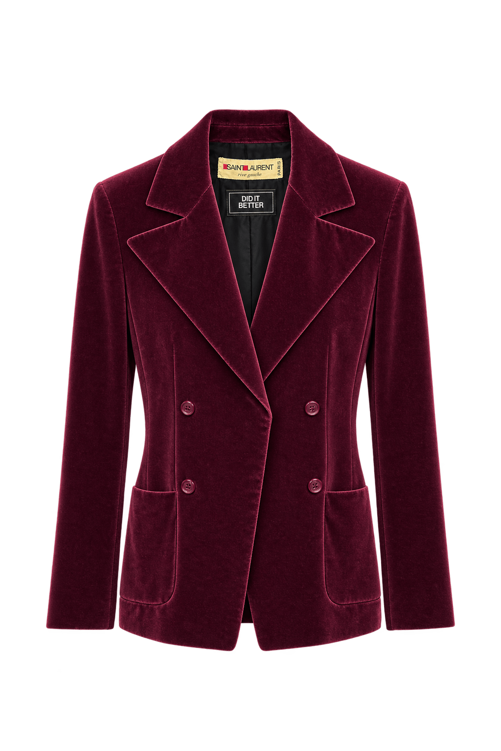 1990s Deep Burgundy Velvet Blazer - Front View