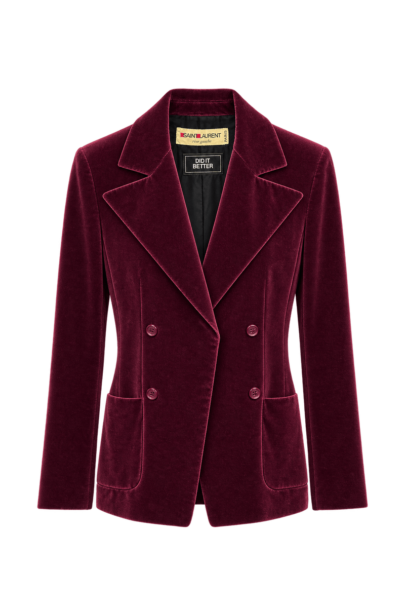 1990s Deep Burgundy Velvet Blazer - Front View