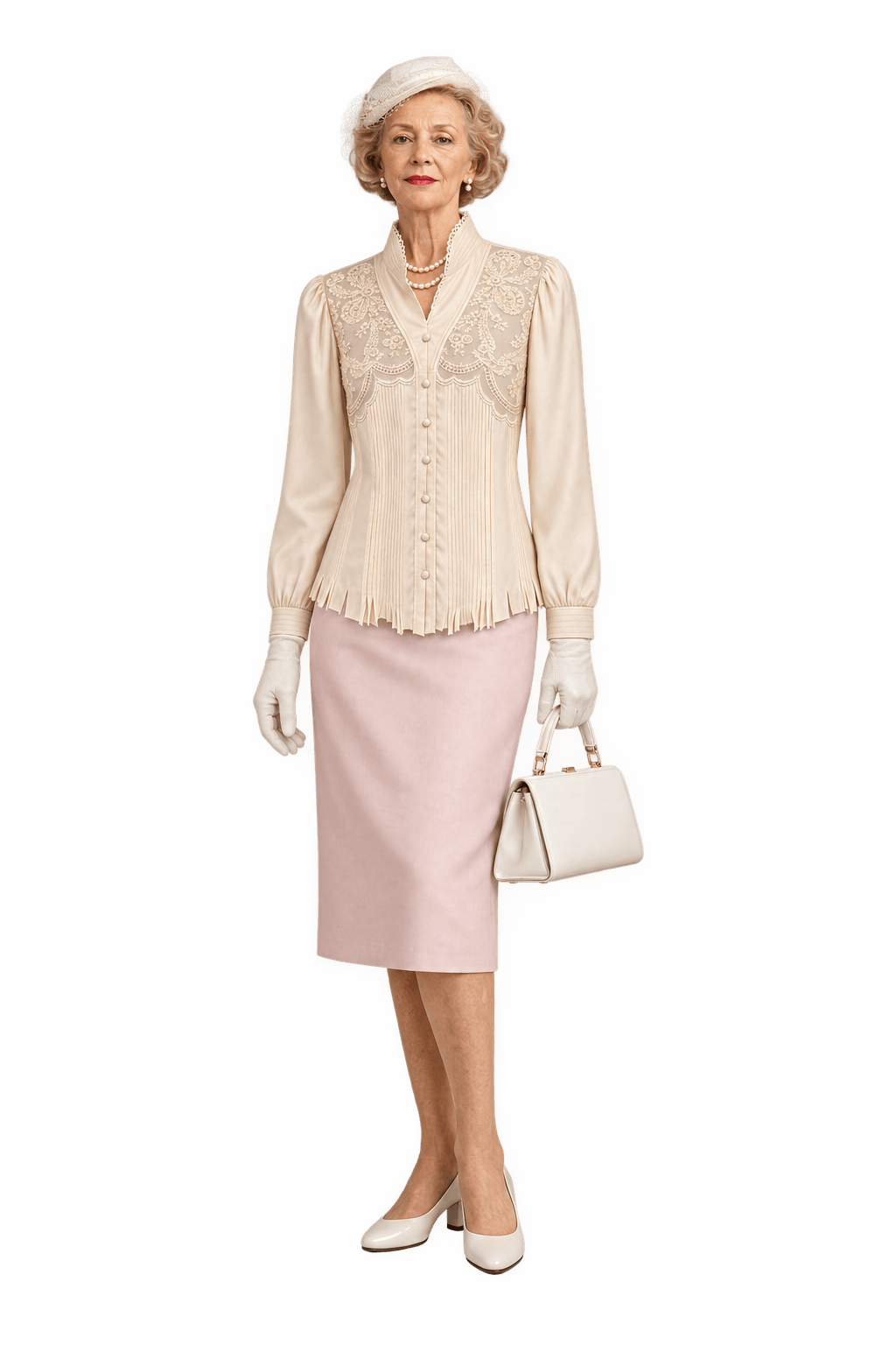 1950s Champagne Cream Satin Blouse - Model