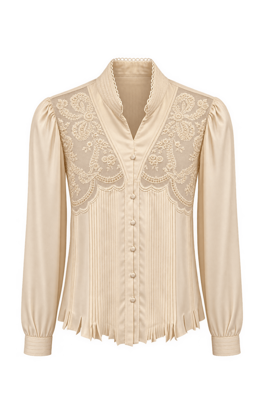 1950s Champagne Cream Satin Blouse - Front View