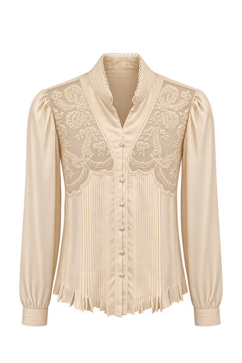 1950s Champagne Cream Satin Blouse - Front View