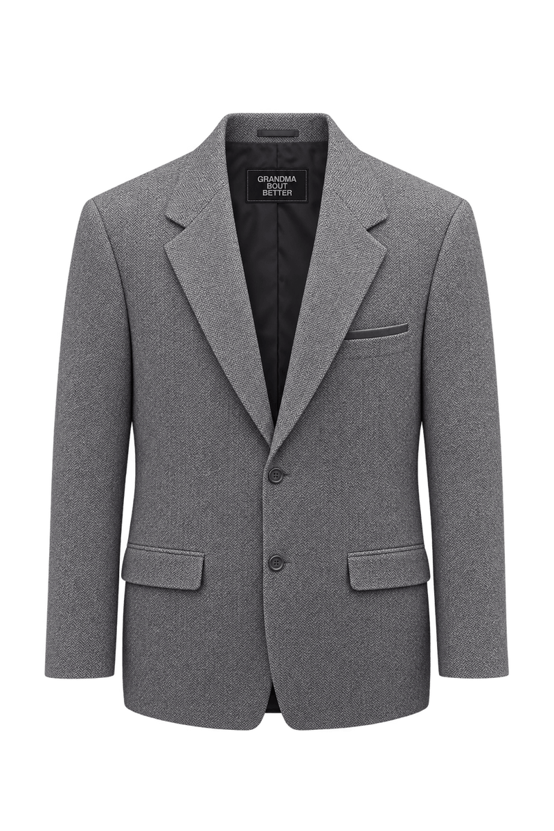 1990s Charcoal Grey Wool Blazer - Front View