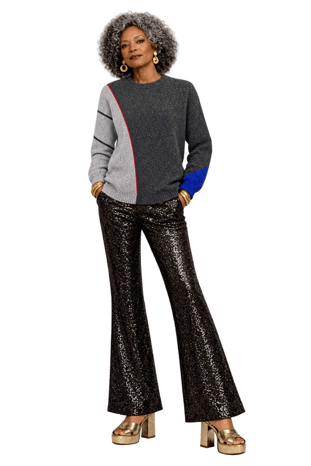 1980s Charcoal Gray Knit Sweater - Model