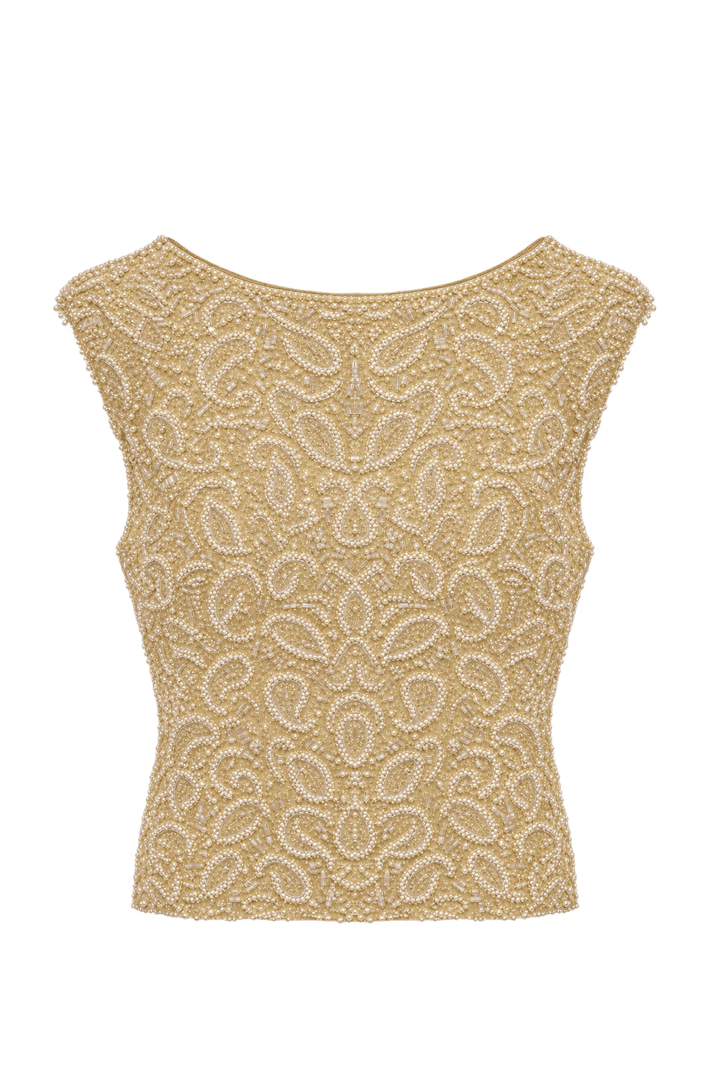 1960s Champagne Gold Beaded Crop Top - Front View