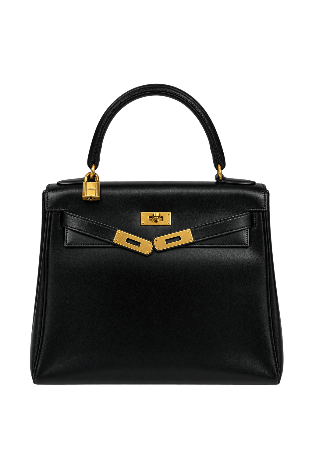 1950s Black Leather Handbag - Front View