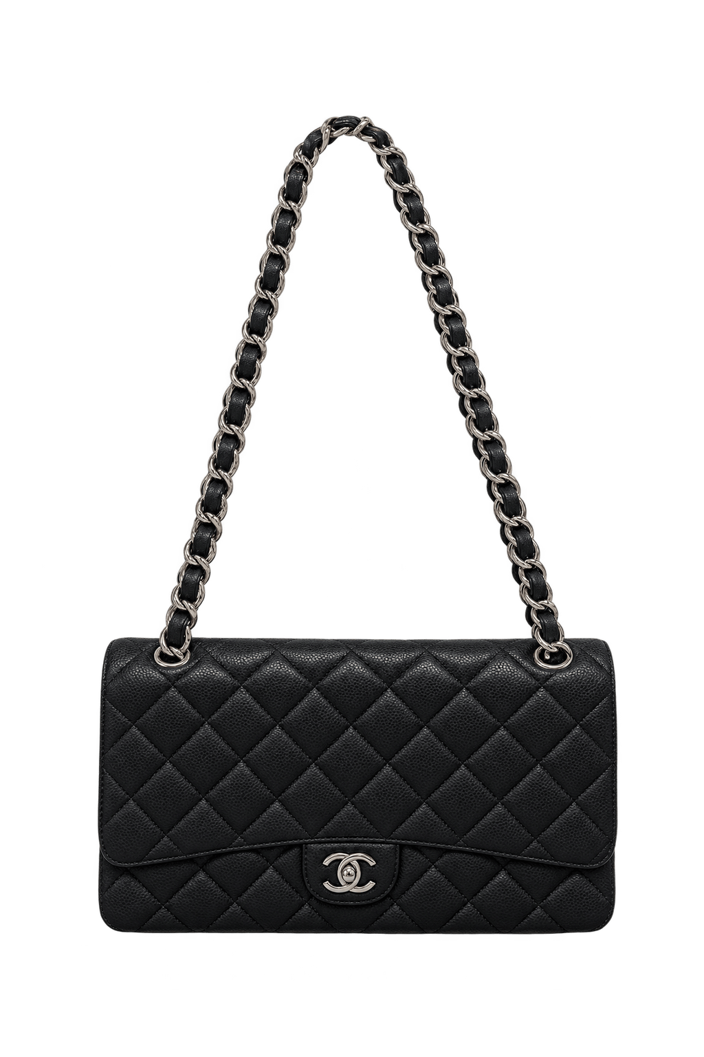1990s Black Leather Shoulder Bag - Front View