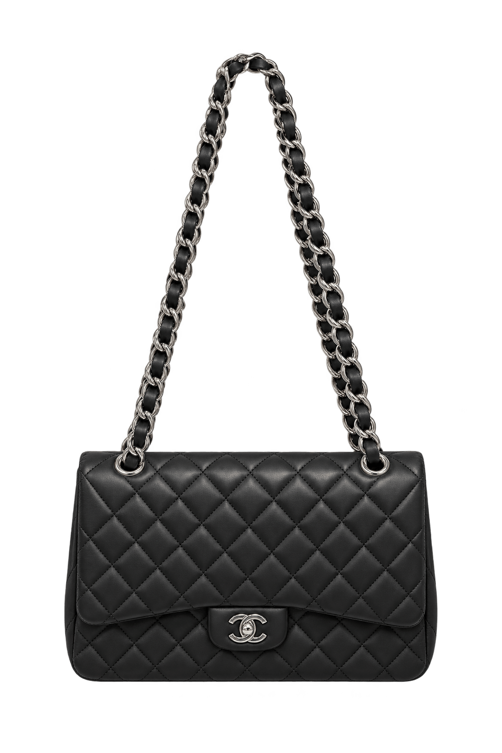 1990s Black Leather Shoulder Bag - Front View