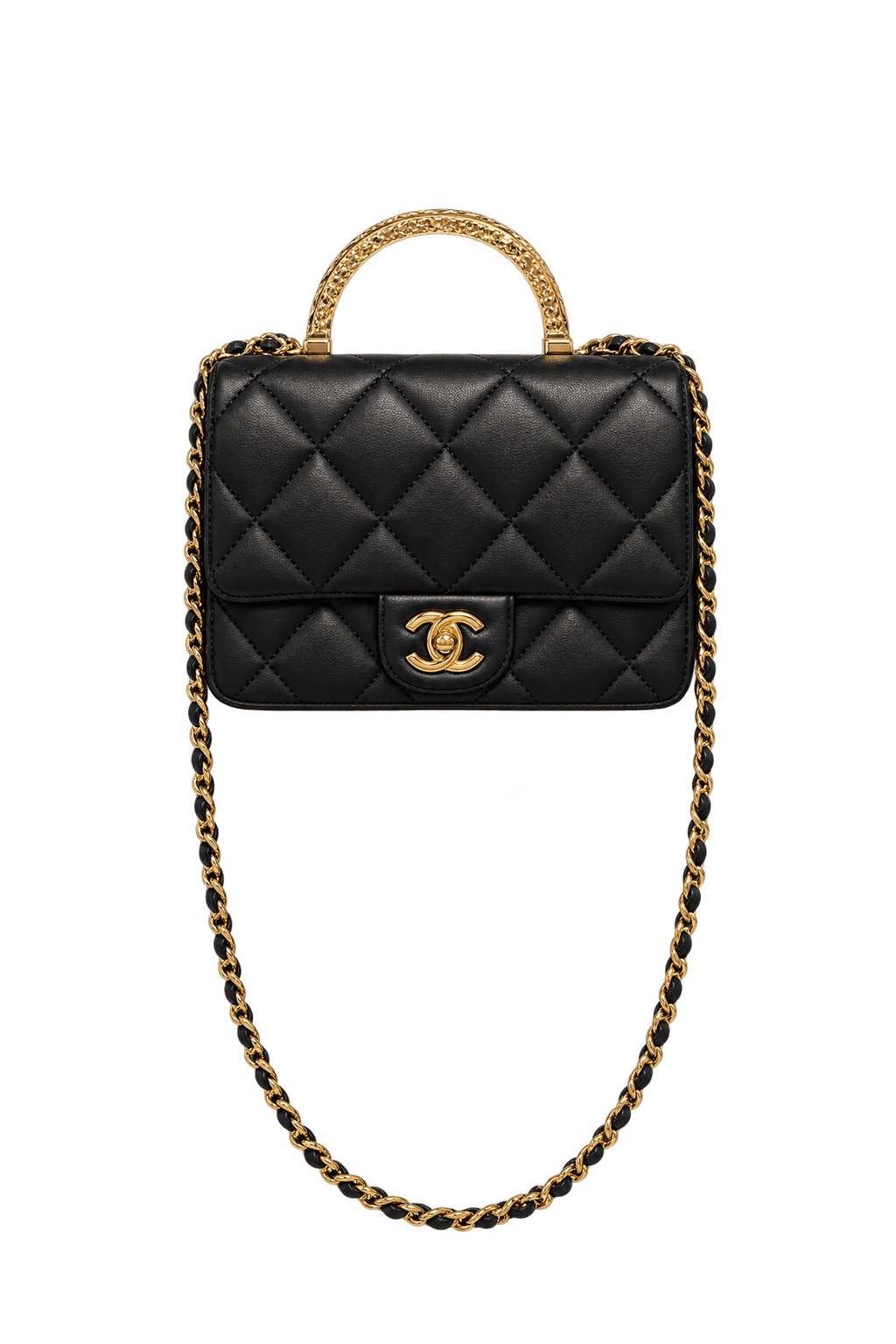 1990s Black Leather-Like Handbag - Front View