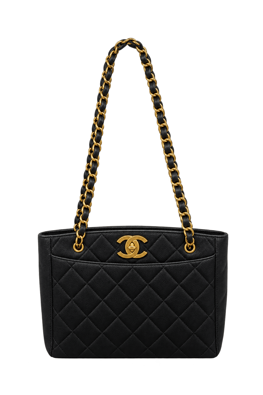 1990s Black Leather Shoulder Bag - Front View