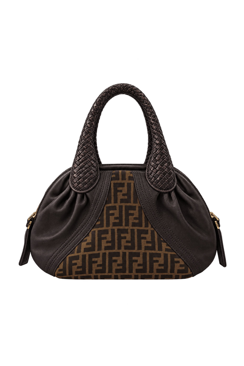 1990s Dark Chocolate Brown Leather Handbag - Front View