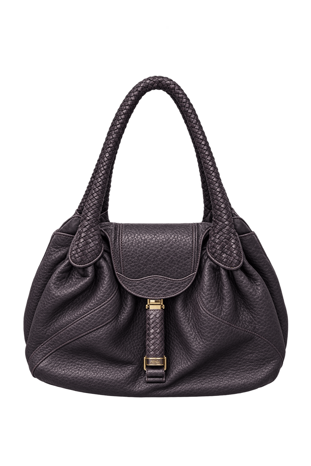 1990s Dark Plum Brown Leather Handbag - Front View