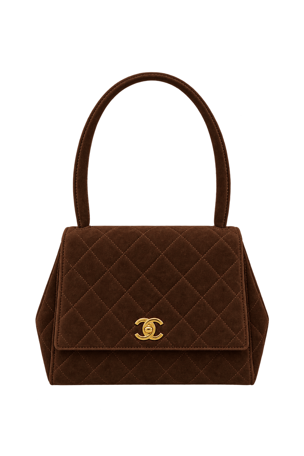 1990s Chocolate Brown Suede-Like Handbag - Front View