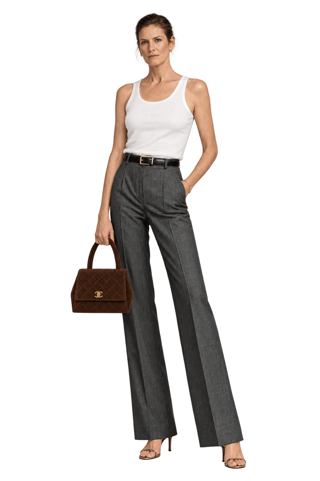 1990s Chocolate Brown Suede-Like Handbag - Model