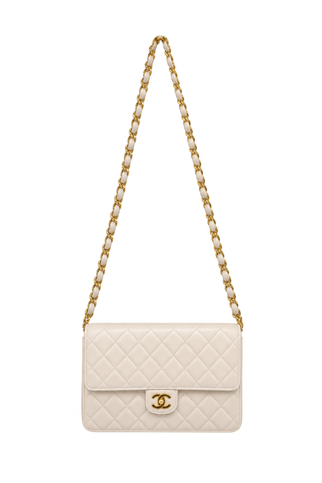 1990s Cream White Leather-like Shoulder Bag - Front View