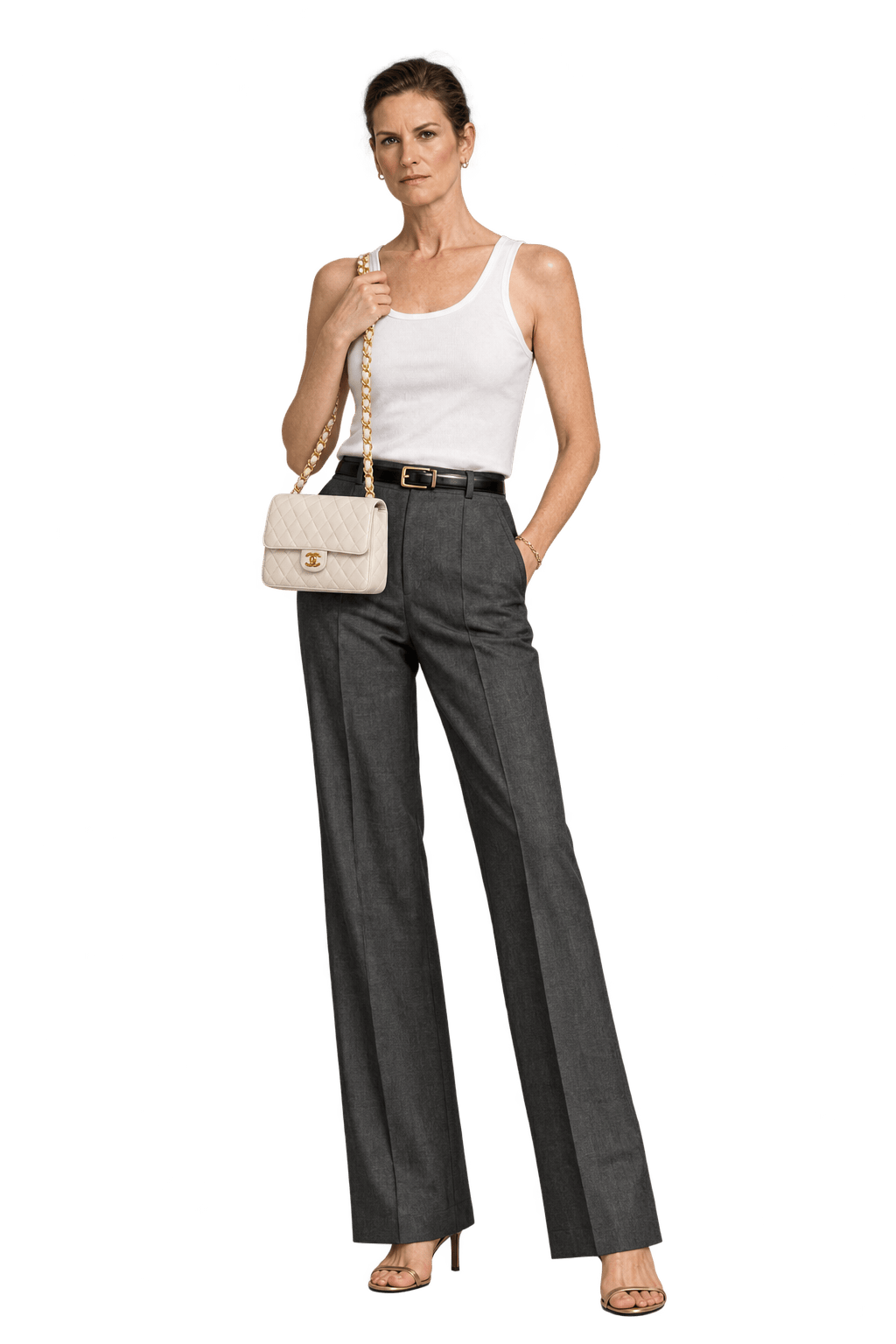 1990s Cream White Leather-like Shoulder Bag - Model