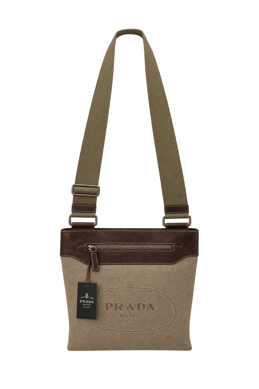 1990s Taupe Brown Canvas Shoulder Bag - Front View