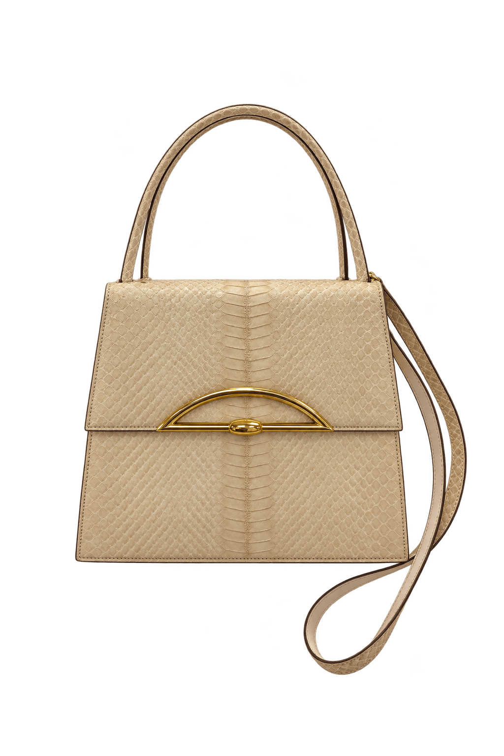 1980s Pale Beige Leather-Like Handbag - Front View