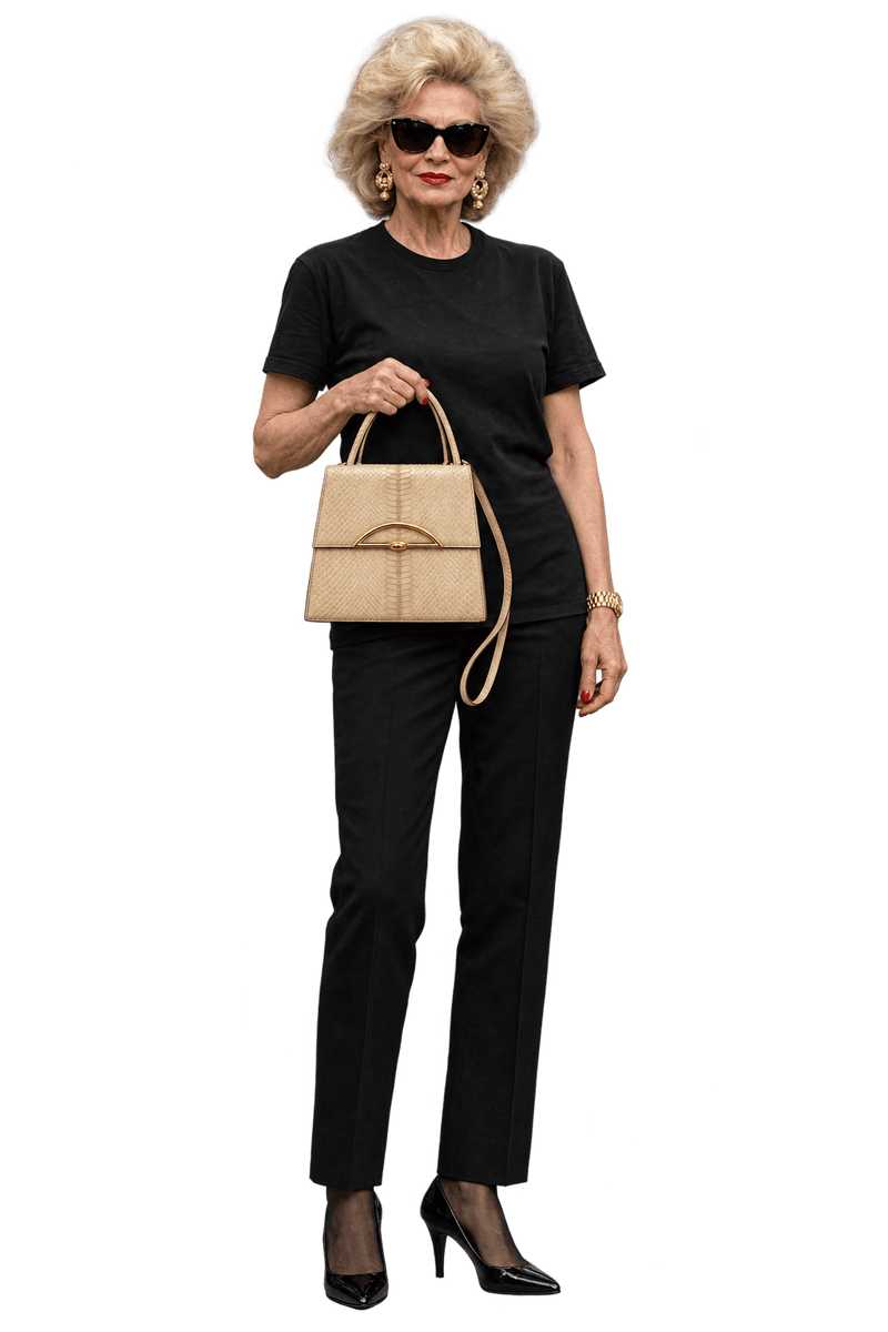 1980s Pale Beige Leather-Like Handbag - Model