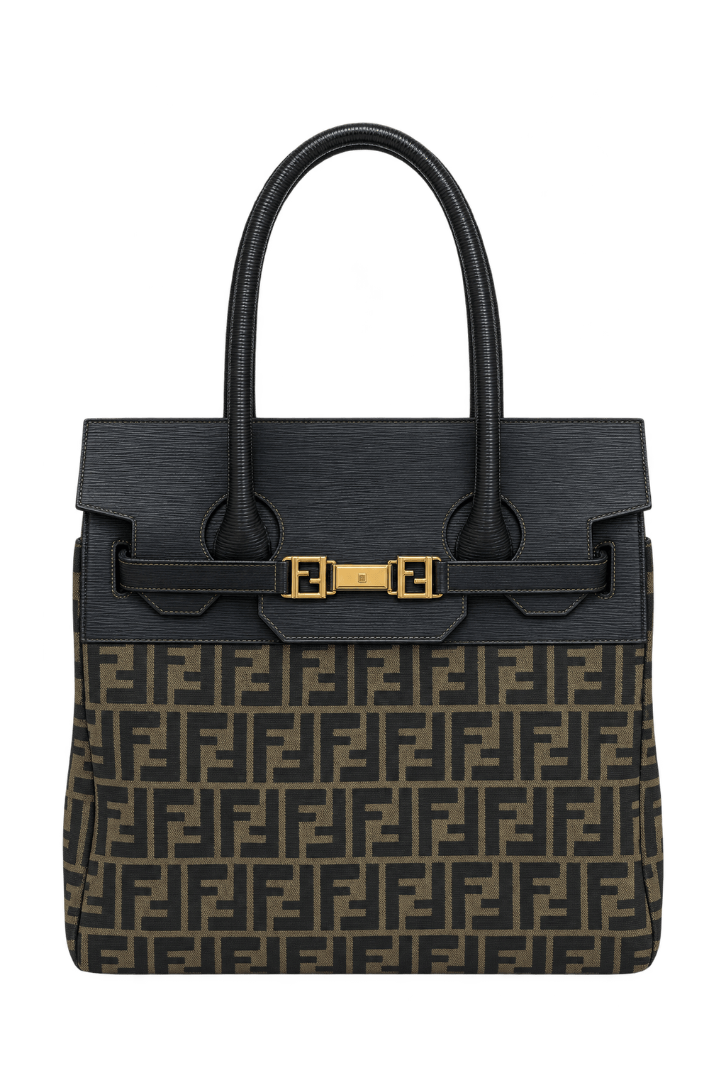 1980s Black Textile Jacquard Tote Bag - Front View
