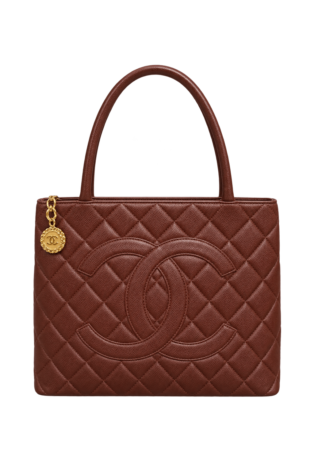 [1980s] Cognac Brown Leather Handbag - Front View