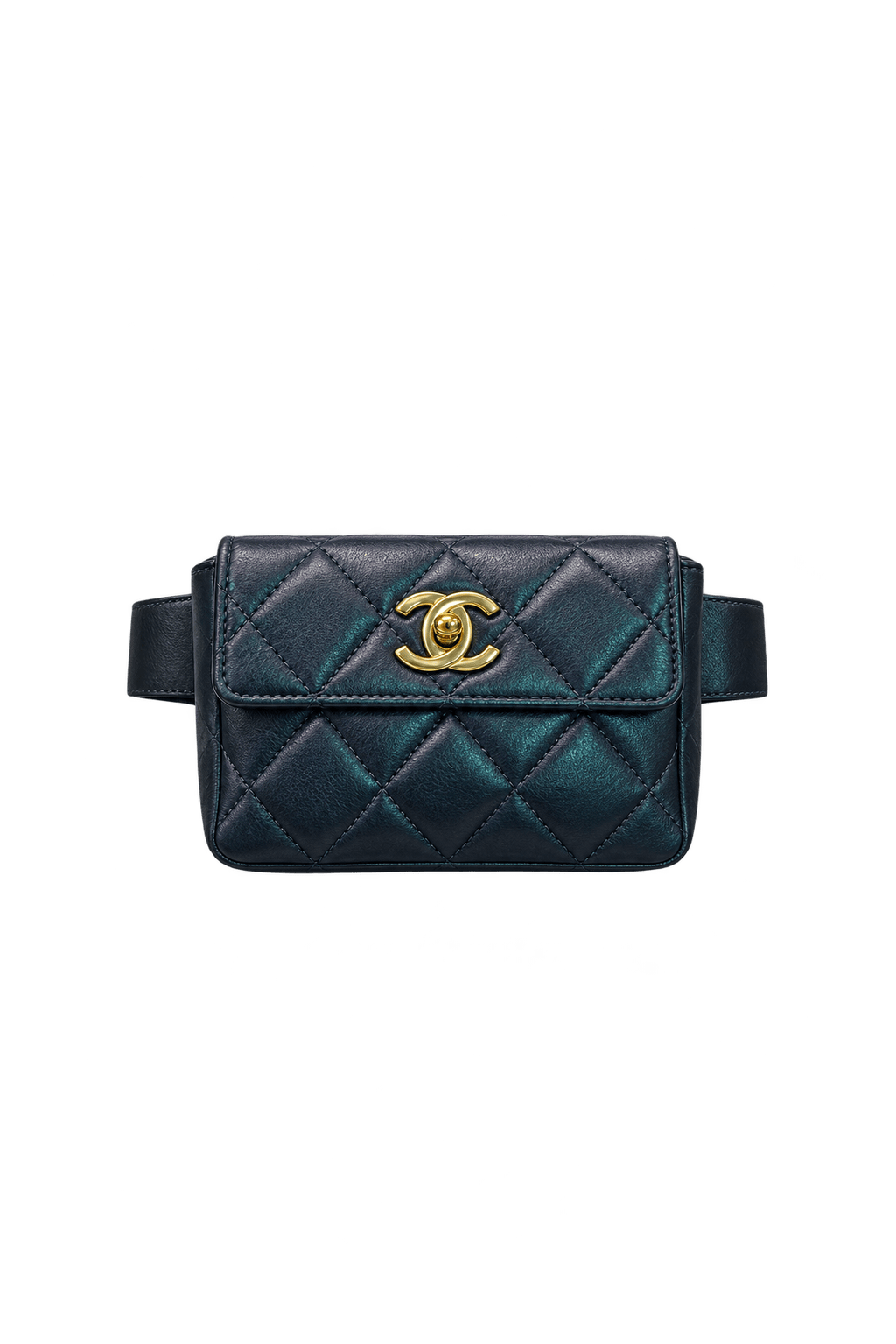 1980s Dark Navy Blue Leather Belt Bag - Front View