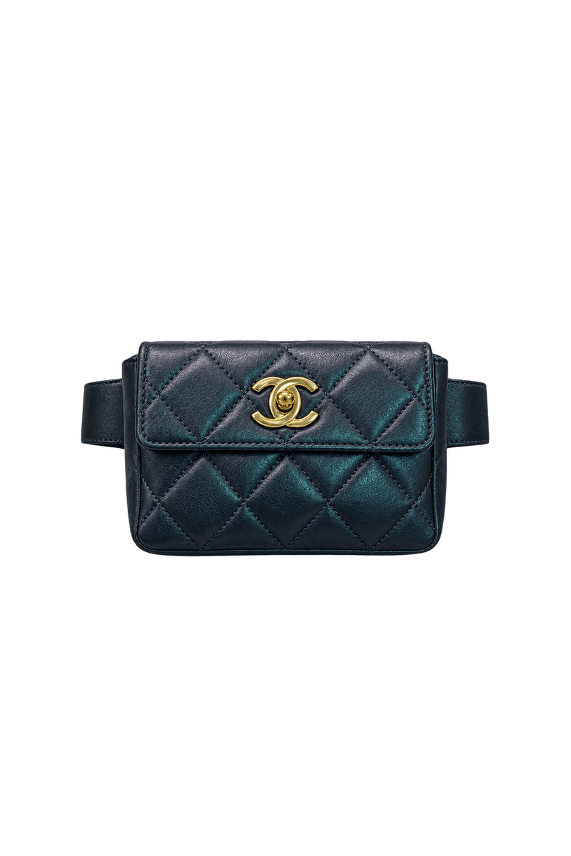 1980s Dark Navy Blue Leather Belt Bag - Front View
