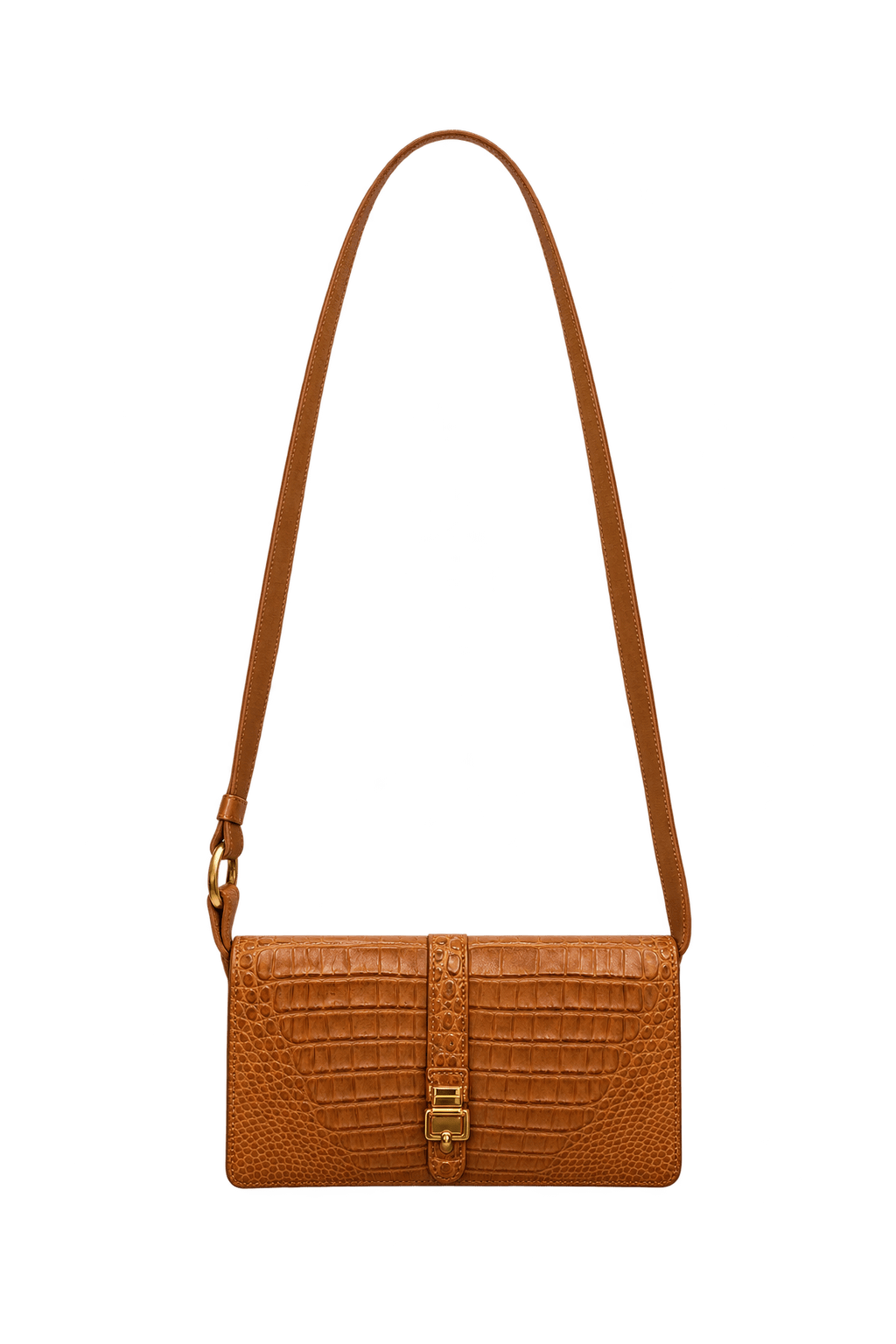 1970s Cognac Brown Leather-like Shoulder Bag - Front View