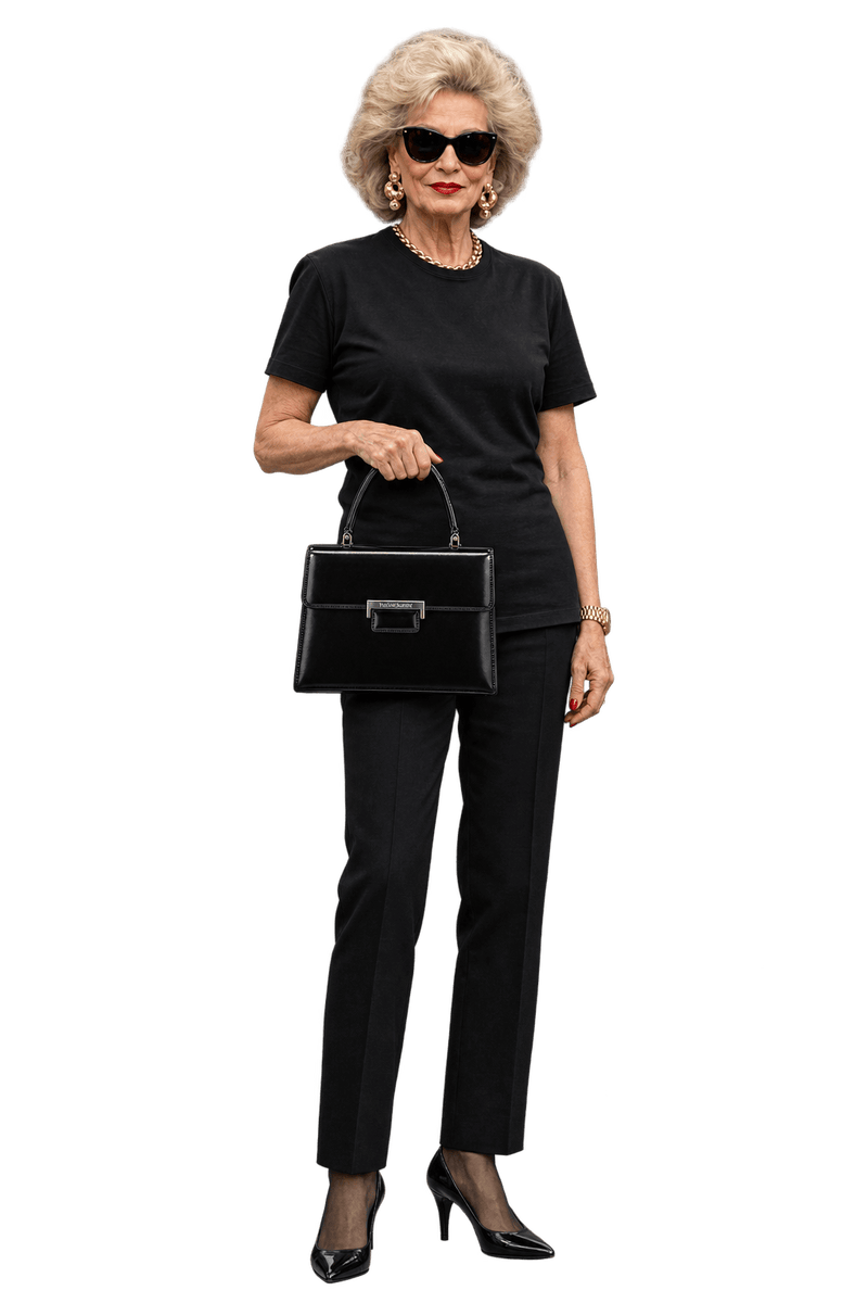 1980s Glossy Black Leather Handbag - Model