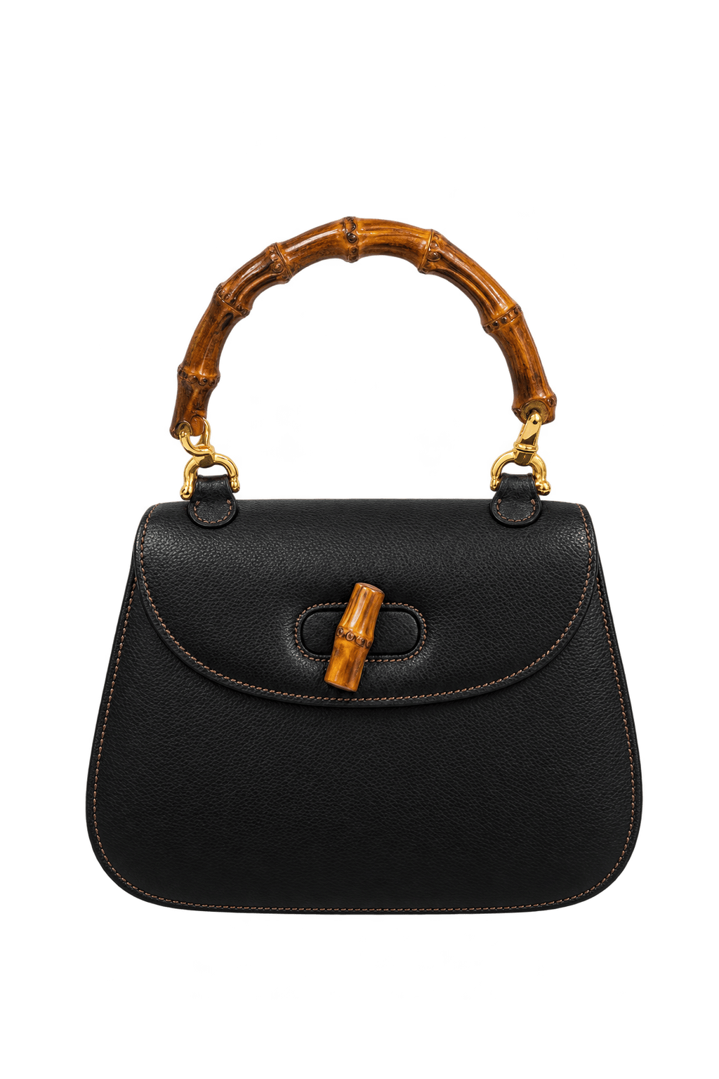 1990s Black Leather-like Handbag - Front View