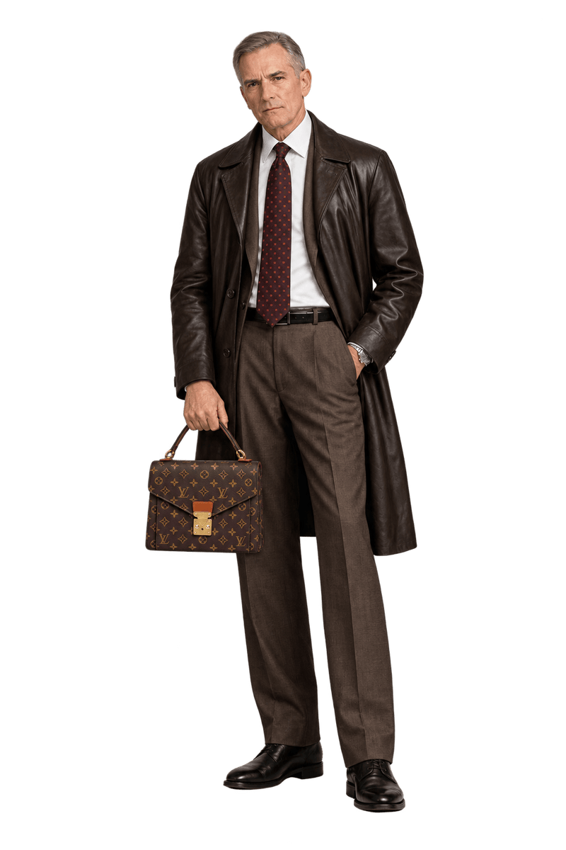 1990s Dark Chocolate Brown Coated Canvas Handbag - Model